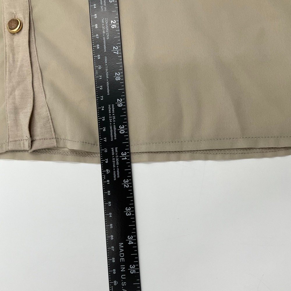 Vintage Baroque Embroidered Button Down Shirt M Tan Beige Short Sleeve Retro New - Picture 9 of 10